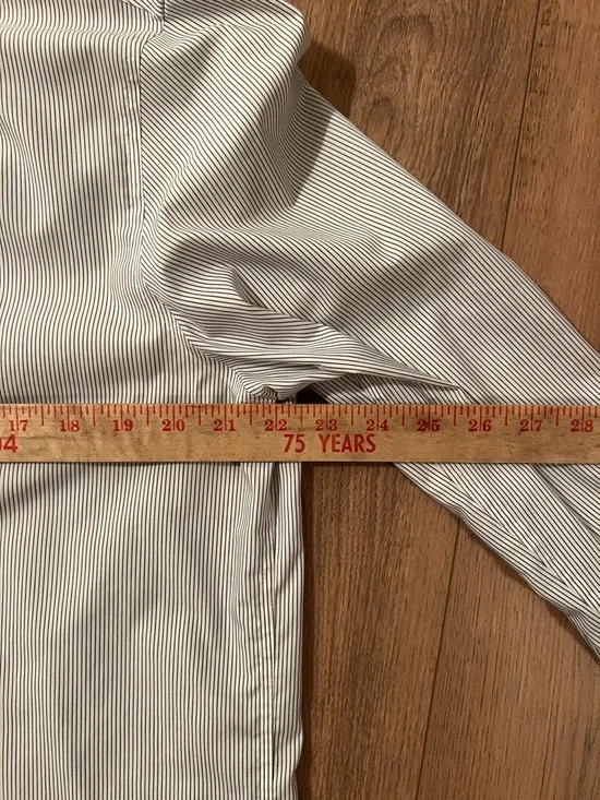 Calvin Klein Men's White and Black Stripe Dress Shirt with Contrast Collar/Cuffs - Picture 4 of 6